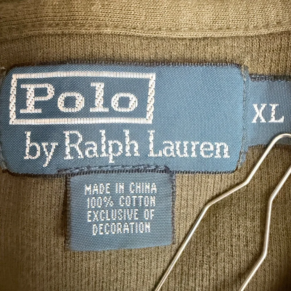 Polo Ralph Lauren Quarter Zip Men XL Olive Green Vintage 90s Cotton Sweater Pony